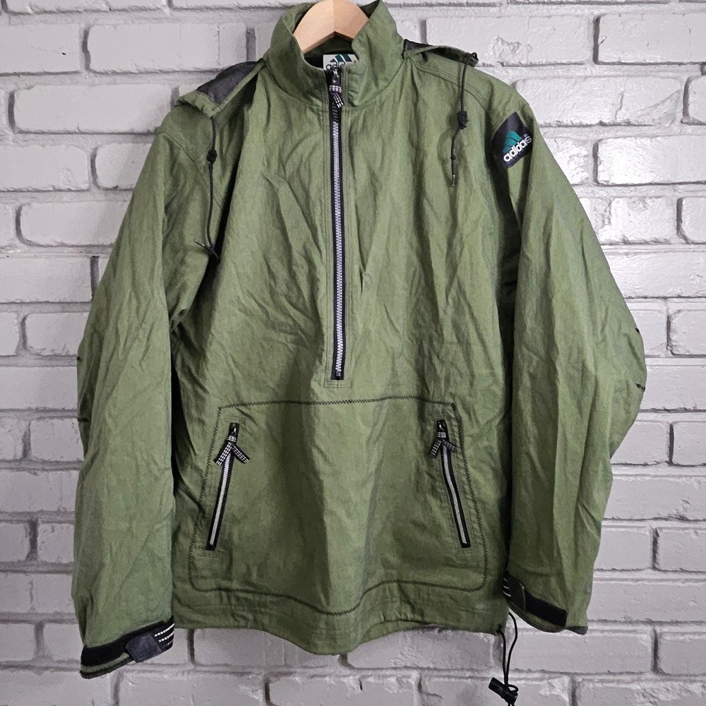Vtg Adidas Equipment Anorak Jacket Olive Green‎ Half Zip Hooded Mens Medium 90s